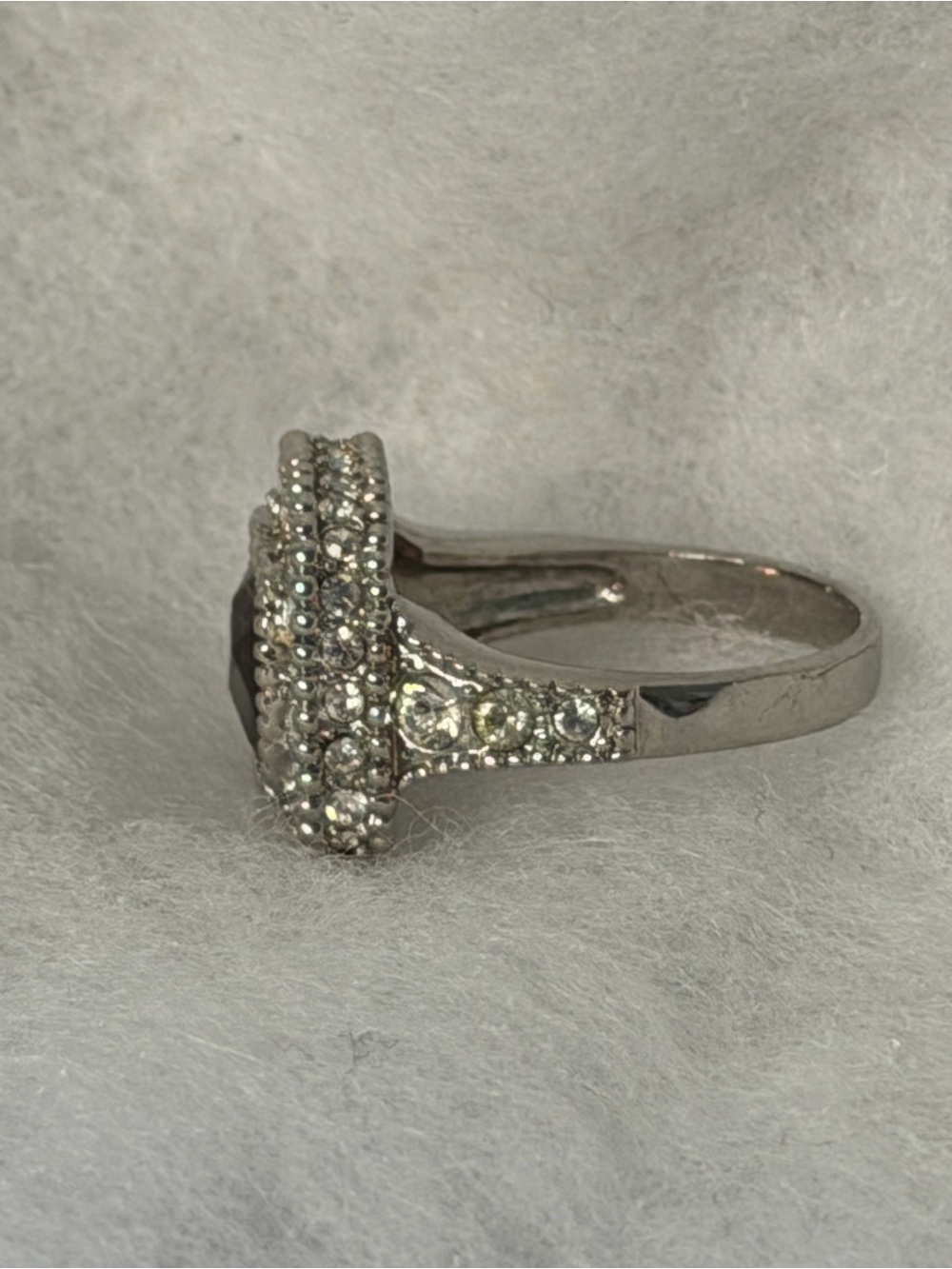 Amethyst Color Faceted Crystal w/Halo Cocktail Ring in Silver Setting, 8, NWOT - Picture 2 of 3